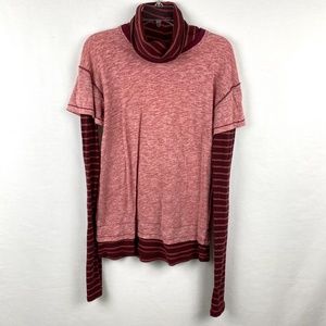 Women's Pink Striped Layered Turtleneck Top